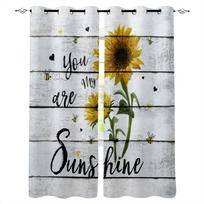 Sunflower Bee Old Wood Plank Texture Blackout Curtains For Living Room Bedroom Window Treatment Blinds Drapes Kitchen Curtains W135 x H60cm