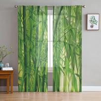 Green Bamboo Forest Window Treatment Tulle Modern Sheer Curtains for Kitchen Living Room the Bedroom Curtains Decoration W135 x H114cm beige