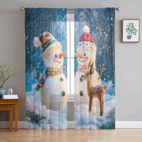 Kalėdinės ir Žiemos Sniego Senio Užuolaidos Svetainei, Miegamajam, Namų Dekoravimui, Langų Voilo Tiulio Užuolaidos W135 x H114cm gray
