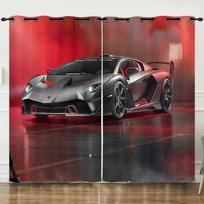 3D Prabangūs Modernūs Prabangūs Sportiniai Automobiliai Šaunus Berniukas 2 Vnt. Tamsinanti Užuolaida Svetainei Miegamajam Virtuvei Namų Kabliuko Dekoracija 100W130H(CM)40x51in&Rod Pocket black