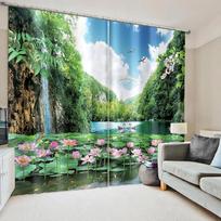 Natural Scenery Forest Landscape Waterfall Window Curtains Blinds For Living Room Bedroom Bathroom Kicthen Door Home Decor2Pcs W65X60H(cm)X2Pcs&Hook