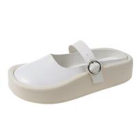 Fashion Women's Half Slippers Lazy Shoes Thick Sole Plus Height Ugly Slippers Spring Thick Sole Solid Buckle Casual Slippers Women Shoes 35 smėlis