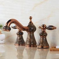 Tuqiu Luxury Rose Gold Bathroom Faucet Brass Jade Basin Faucet Widespread Sink Faucets 3 Hole Hot Cold Sink Faucet Water Tap brown