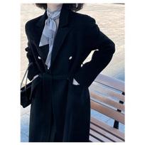 New Autumn and Winter Hong Kong Style Retro Woolen Strapped Loose Woolen Long Coat S juoda
