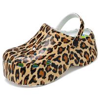 Fashion Platform Clogs Women Leopard Snake Rainbow Print Height Increasing Fashion 5 CM High Heel Mule Garden Clogs Women's Sandals 5 leopardas