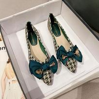 Fashion Elegant Green Houndstooth Shoes Ladies Latch Bowknot Flats Office Dress Pointy Toe Mocasines Femme Crystal Rivet Ballerina Woman 5 žalia