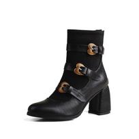 Women's high-heeled short boots are fashionable and simple autumn and winter short boots, solid color thick-heeled large-size women's boots. 34 juoda