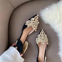 Fashion New 2024 Trend Pearl Ballet Flats Women Pumps Floors Shoes Without Heels Loafers Female Dress Moccasins Ladies Luxury Autumn PU 35