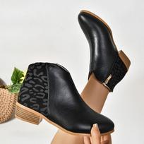 Madingi Naujos Mados Patchwork Leopardiniai Ankle Boots Moteriški Galinis Užtrauktukas Žemi Kulniukai Trumpikės Moteris Ruduo Smailus Pirštas Booties Didelis Dydis 36 juoda