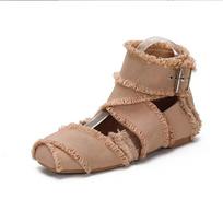 Fashion Luxury Fringes Cross tape Ballet Flats Woman Elegant Square Toe Ankle Buckle Strap Ballerinas Ladies Brand Design Leg Tie Shoes 35 smėlis