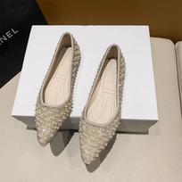 Fashion Pearl Green Diamond Ladies Summer Footwear Shoes for Women 2024 Black Evening Rhinestone Pointed Toe Flats with Crystals Flat A 35