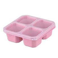 1Pcs Square Divider Bento Box Reusable 4-compartment Food Container Snack Nuts With Lid Wheat Straw Lunch Box Kitchen Supplies pink
