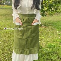Korean Short Apron Pocket Household Cleaning Aprons Coffee Shop Uniforms Baking Cooking Accessories Florist Gardening Pinafore OneSize žalia