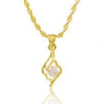 Pure Gold 24K Gold Necklace Electroplating Gold Zircon Crystal Pendant 2MM46CM Water Wave Necklace for Women's Wedding Jewelry G beige