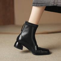 Krazing Pot Microfiber Winter Round Toe Thick Heels Chelsea Boots Size 43 Women Zipper Retro Elegant Women Ankle Boots 34 juoda