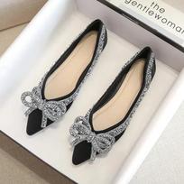 Fashion Ballet Flats Shoes for Women Fashion Rhinestones Bow Flat Footware Female Plus Size Moccasin Boat Shoes Chaussure Femme 34 juoda