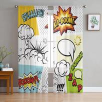 Dialog Box Explosion Tulle Curtains for Living Room Print Sheer Voile Curtain Bedroom Window Screening Drapes Blinds Home Decor W135 x H115cm x1&Rod Pocket