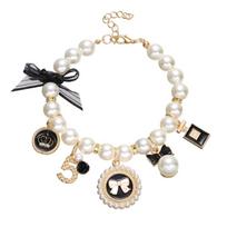 Fashion Puppy Accessories Cute Collar Adjustable Dog Cat Princess Pet Pearl Collar Bow Necklace juoda