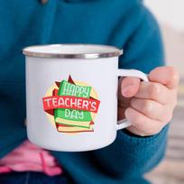 Happy Teacher's Day Enamel Mug Camping Campfire Best Original Cup Unusual Tea Cup Coffee Mugs Personalized Gifts Custom Cups Bar 360ml white