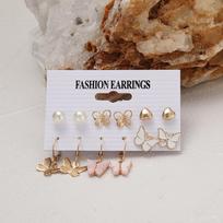 17KM 9-Pair Butterfly Artificial pearl Earrings Simple Pentagram Moon Earrings Set  for Women Jewelry Accessories 5