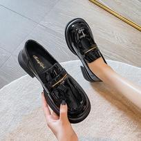Platformos Loafers Juodi Moteriški britiško stiliaus vienviečiai batai Maži odiniai batai didelio dydžio moteriški batai 41-43 43 black