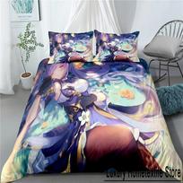 Keqing Bedding Set Genshin Impact Game 3d Print Bed Linen Quilt Soft Duvet Cover Sets Home Room Decor Queen King Size Purple 70x133cm 2pcs gray