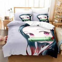 New Anime Kamado Nezuko Duvet Cover Demon Slayer Bedding Sets Kids Boys Girls Bed Linen Queen King Full Twin Single Size Sets 135x200cm 2pcs gray
