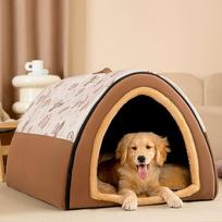 Kennel Autumn and Winter Warm Large Dog Winter House Removable and Washable Closed Bed House Villa Cat Nest Pet Tent Accessories M -40x35x35cm black