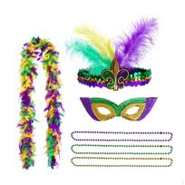 Feather Boa Mardi Gras Eye Mask for Party Women Men Masquerade Stage Performance purple