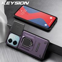 KEYSION Shockproof Armor Case for OPPO A3 5G A3X Slide Camera Lens Protection Ring Stand Phone Back Cover for OPPO A40 A40m for OPPO A3 violetinė