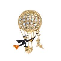 Witch Hot Air Balloon Brooch Premium Sense Creative Diamond Corsage Pin Women'S Coat Winter Accessories