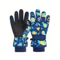 Kids Full Finger Mittens Antiskid Coating Warm Winter Gloves Cartoon Thermal Ski Gloves Mitten Snowboard Wear Skiing Equipment 3-6Y tamsiai mėlyna spalva