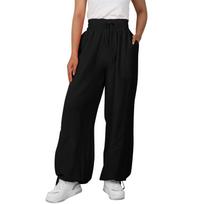 Women's Fashion Casual Solid Color Tie Cord Can Tie Feet Casual Pants Sports Pants XXXL juoda