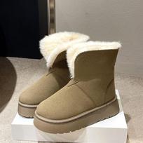 Fur and Fur Integrated Snow Boots for Women Winter with Thick Velvet and Outer Wear Warm and Thick Soled Cotton Bread Shoes 35 chaki