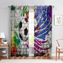 Football Lovers Room Decorative Curtains 2 Panel Boys Girls Bedroom Living Room Blinds Window Decorative Curtains 2pcs cortinas 100W130H(CM)40x51in&Grommet Top gray