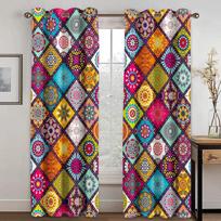 2pcs Boho Mandala Printed Window Curtains For Bedroom Living Room Rod Pocket Drapes For Bathroom Patio Door Windows Home Decor 2x50Wx50H(CM)&Grommet Top red