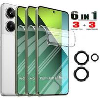 6IN1 [3+3] Hidrogelio minkšta plėvelė, skirta Redmi Note 13 4g 5g 13 Pro 5G 13 Pro+ 5G grūdinto stiklo žiedas, fotoaparato objektyvo apsauginė plėvelė Note 13 Pro Plus 5G RedMi Note 13 Pro+ 5G balta