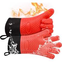Long Thick Silicone Gloves Heat-resistant Non-slip Microwave Oven Mitts Kitchen BBQ Baking Cooking Canvas Stitching  Oven Gloves black