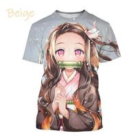Nauji anime „Demon Slayer“ marškinėliai „Kamado Nezuko“ 3D spausdinti vyriški moteriški marškinėliai trumpomis rankovėmis Negabaritiniai „Harajuku“ marškinėliai Viršutiniai drabužiai vaikams XL gray