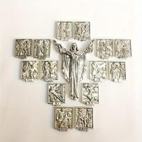 Catholic Juesus DIY Statues Cruz Madera 14 Sad Roads Status Christ Zinc Alloy Accessories Prayer Home Decoration beige