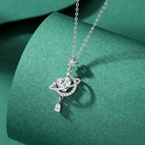 Dreamy Crescent Heart 999 Sterling Silver Necklace for Women, Romantic Pendant, Qixi Gift Pure Silver