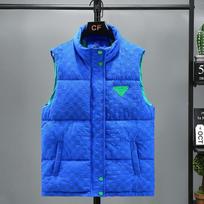 Tide cotton waistcoat men's autumn and winter outer wear thickened warm cotton stand-up collar couple vest cotton shoulders horse jacket L mėlyna