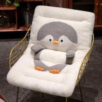 New 70/90cm Office Winter Penguin Seals Plush Warm Chair Cushion Student Thickened Backrest Integrated Seat Cushion 70cm gray