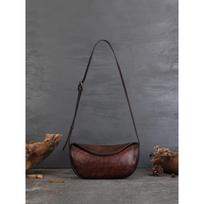 Street Vintage Dumpling Bag Genuine Leather Hand-made Solid Color Single Shoulder Top Layer Cowhide Large Capacity Crossbody Bag for Women ruda