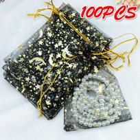 100 vnt Blizgantys papuošalų maišeliai organzos maišeliai dovanų pakavimo maišelis Vestuvių Kalėdų dovanų krepšys saldainių krepšys 9x12CM juoda