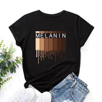 Summer Women's MELANIN Printed Cotton Loose Round Neck Short Sleeved T-Shirts Women’s S juoda