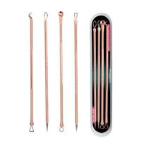 Rose Gold 4 Pcs Plating Double Head Acne Needle Black Head Removal Needle Portable Beauty Tool Set Standard specifications beige