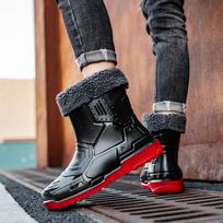 Naujo stiliaus vyriški šilti vilnos ankle batai su storu padu, neslystantys, vandeniui atsparūs batai, vienspalviai vidutinio aukščio lietaus batai, žvejybos batai 36 black