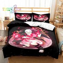 3D Kamado Nezuko Anime Demon Slayer Bedding Set Single Twin Full Queen King Size Bed Set Aldult Kid Bedroom 3D Print 90x190cm(35x74inch) black