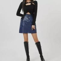 Royal Blue Skirt Party Women Unique Genuine Designer Slim Fit Lambskin Leather S mėlyna